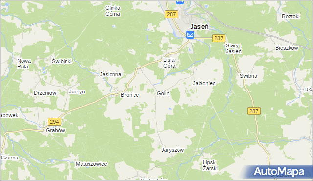 mapa Golin gmina Jasień, Golin gmina Jasień na mapie Targeo