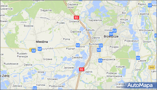 mapa Góra gmina Miedźna, Góra gmina Miedźna na mapie Targeo