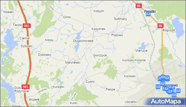 mapa Gorczyce gmina Prostki, Gorczyce gmina Prostki na mapie Targeo