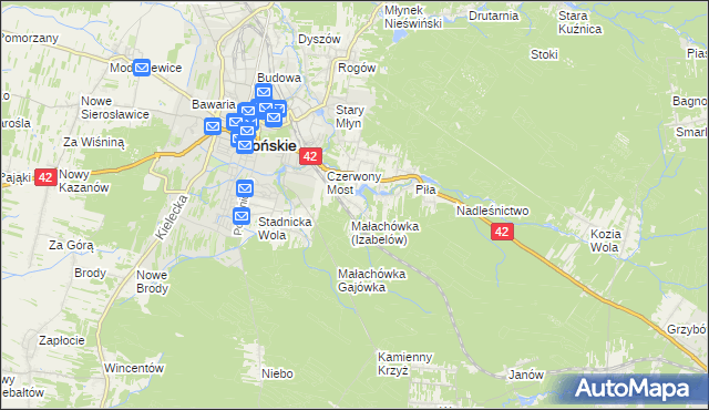 mapa Górny Młyn gmina Końskie, Górny Młyn gmina Końskie na mapie Targeo