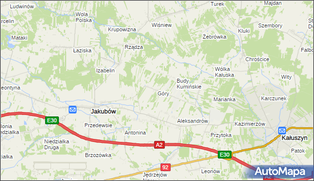 mapa Góry gmina Jakubów, Góry gmina Jakubów na mapie Targeo