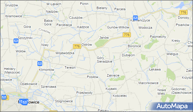 mapa Góry Sieradzkie, Góry Sieradzkie na mapie Targeo