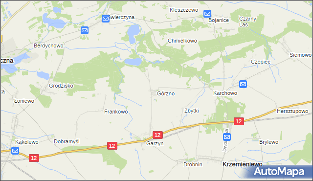 mapa Górzno gmina Krzemieniewo, Górzno gmina Krzemieniewo na mapie Targeo