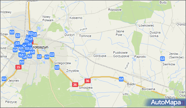 mapa Gorzupia gmina Krotoszyn, Gorzupia gmina Krotoszyn na mapie Targeo