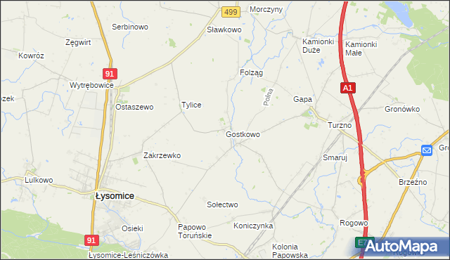 mapa Gostkowo gmina Łysomice, Gostkowo gmina Łysomice na mapie Targeo