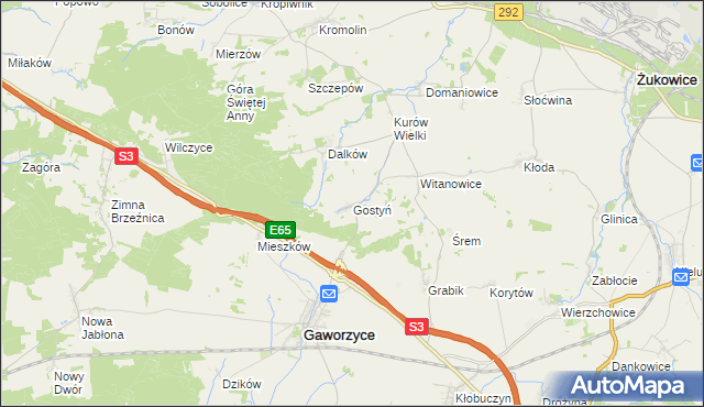 mapa Gostyń gmina Gaworzyce, Gostyń gmina Gaworzyce na mapie Targeo
