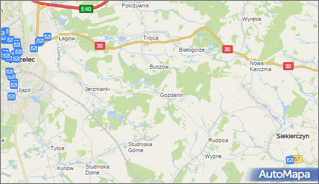 mapa Gozdanin gmina Zgorzelec, Gozdanin gmina Zgorzelec na mapie Targeo