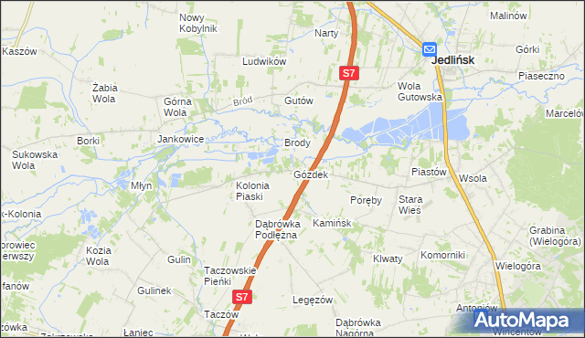 mapa Gózdek gmina Zakrzew, Gózdek gmina Zakrzew na mapie Targeo