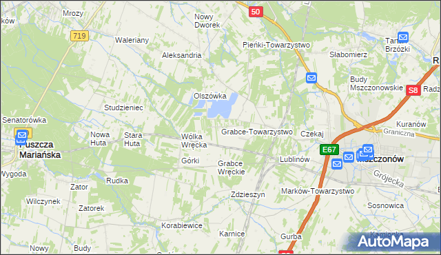 mapa Grabce-Towarzystwo, Grabce-Towarzystwo na mapie Targeo