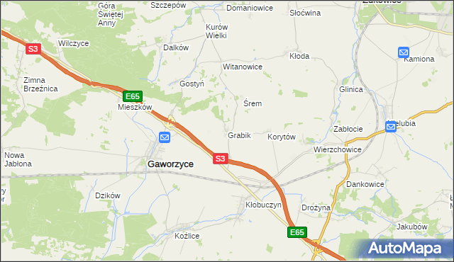 mapa Grabik gmina Gaworzyce, Grabik gmina Gaworzyce na mapie Targeo