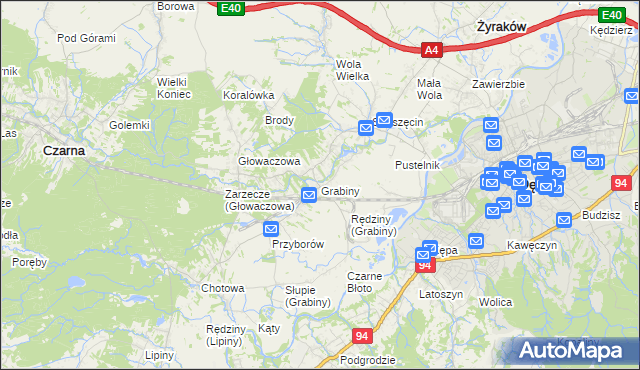 mapa Grabiny gmina Czarna, Grabiny gmina Czarna na mapie Targeo