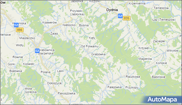 mapa Grabówka gmina Dydnia, Grabówka gmina Dydnia na mapie Targeo