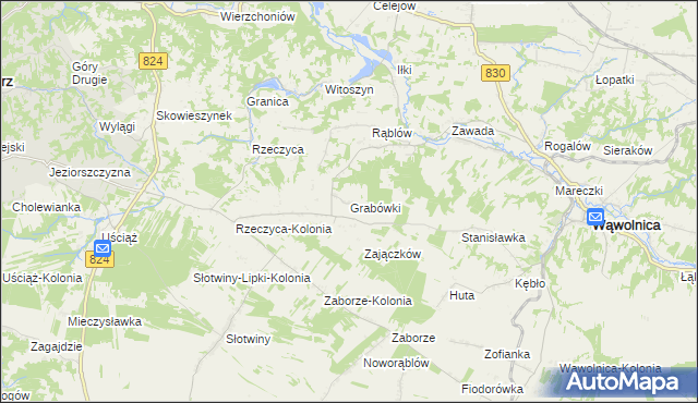 mapa Grabówki gmina Wąwolnica, Grabówki gmina Wąwolnica na mapie Targeo