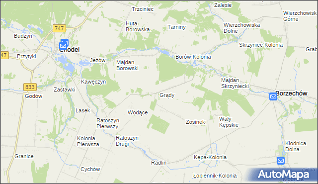 mapa Grądy gmina Chodel, Grądy gmina Chodel na mapie Targeo