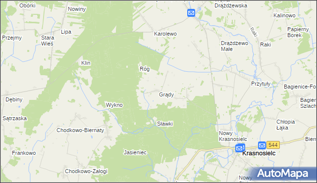 mapa Grądy gmina Krasnosielc, Grądy gmina Krasnosielc na mapie Targeo