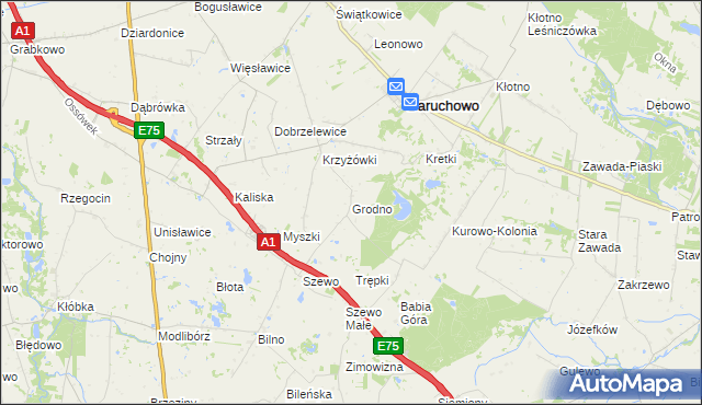 mapa Grodno gmina Baruchowo, Grodno gmina Baruchowo na mapie Targeo
