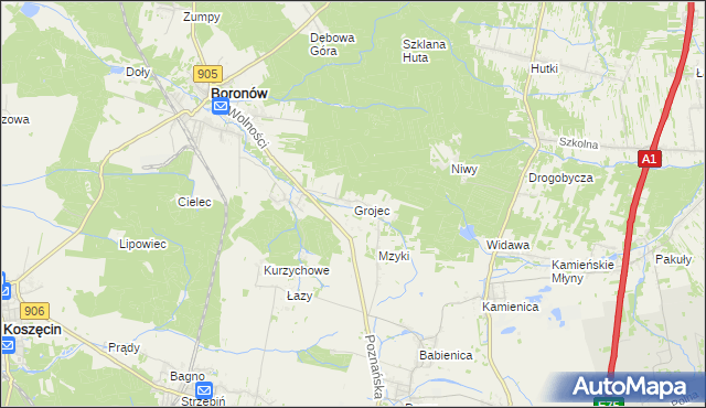 mapa Grojec gmina Boronów, Grojec gmina Boronów na mapie Targeo