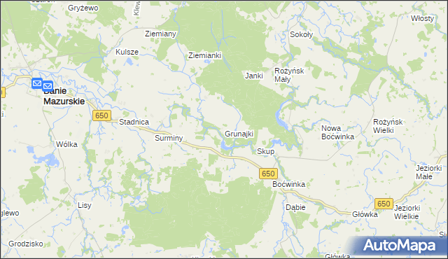 mapa Grunajki, Grunajki na mapie Targeo