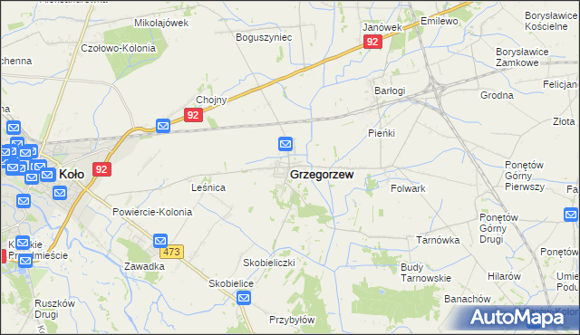 mapa Grzegorzew, Grzegorzew na mapie Targeo