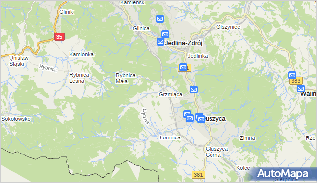 mapa Grzmiąca gmina Głuszyca, Grzmiąca gmina Głuszyca na mapie Targeo