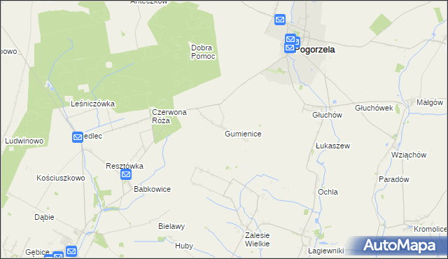 mapa Gumienice gmina Pogorzela, Gumienice gmina Pogorzela na mapie Targeo