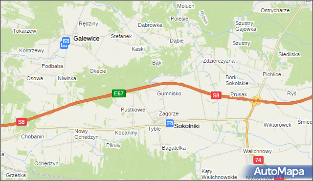 mapa Gumnisko gmina Sokolniki, Gumnisko gmina Sokolniki na mapie Targeo