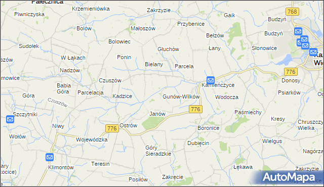 mapa Gunów-Wilków, Gunów-Wilków na mapie Targeo