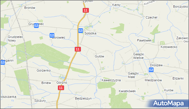 mapa Gutów gmina Ostrów Wielkopolski, Gutów gmina Ostrów Wielkopolski na mapie Targeo