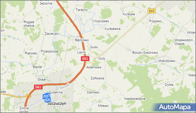 mapa Guty gmina Szczuczyn, Guty gmina Szczuczyn na mapie Targeo