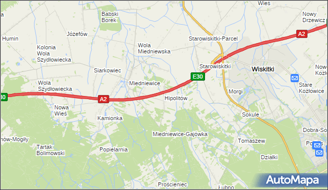 mapa Hipolitów gmina Wiskitki, Hipolitów gmina Wiskitki na mapie Targeo