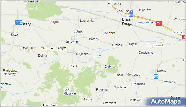 mapa Huby gmina Biała, Huby gmina Biała na mapie Targeo