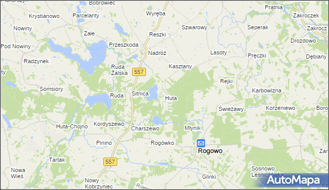 mapa Huta gmina Rogowo, Huta gmina Rogowo na mapie Targeo