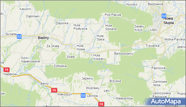 mapa Huta Koszary, Huta Koszary na mapie Targeo