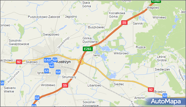 mapa Iwno gmina Kostrzyn, Iwno gmina Kostrzyn na mapie Targeo