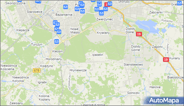 mapa Izabelin gmina Juchnowiec Kościelny, Izabelin gmina Juchnowiec Kościelny na mapie Targeo