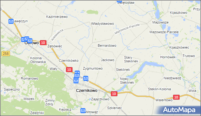 mapa Jackowo gmina Czernikowo, Jackowo gmina Czernikowo na mapie Targeo