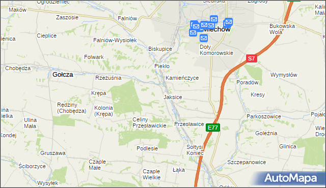 mapa Jaksice gmina Miechów, Jaksice gmina Miechów na mapie Targeo