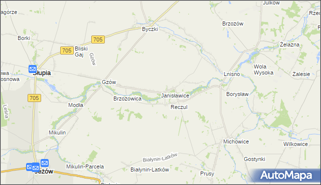 mapa Janisławice gmina Głuchów, Janisławice gmina Głuchów na mapie Targeo