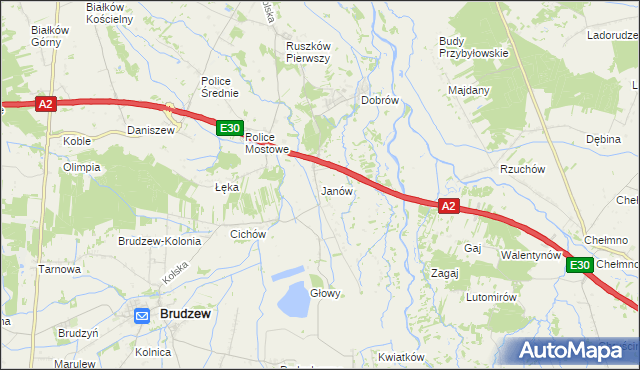 mapa Janów gmina Brudzew, Janów gmina Brudzew na mapie Targeo