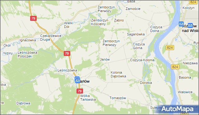 mapa Janów gmina Tarłów, Janów gmina Tarłów na mapie Targeo