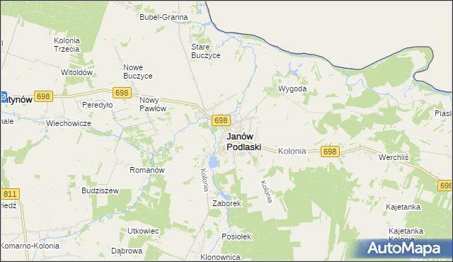 mapa Janów Podlaski, Janów Podlaski na mapie Targeo