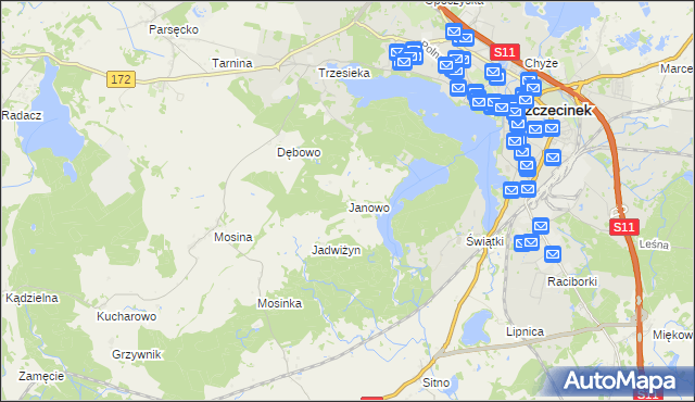 mapa Janowo gmina Szczecinek, Janowo gmina Szczecinek na mapie Targeo