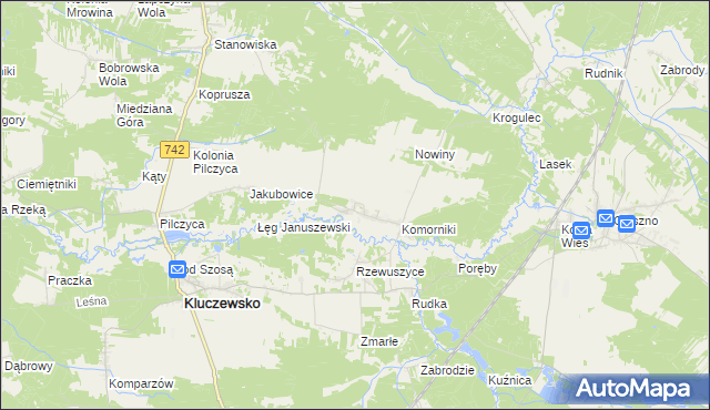 mapa Januszewice gmina Kluczewsko, Januszewice gmina Kluczewsko na mapie Targeo