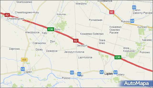 mapa Jaroszyn gmina Lądek, Jaroszyn gmina Lądek na mapie Targeo