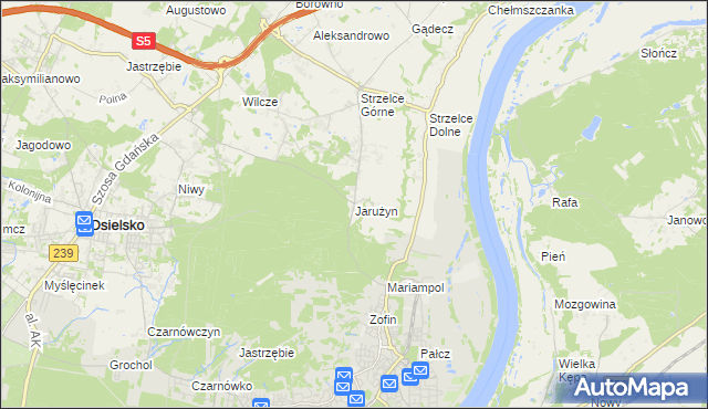 mapa Jarużyn gmina Osielsko, Jarużyn gmina Osielsko na mapie Targeo