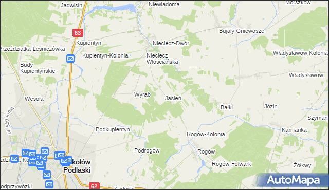 mapa Jasień gmina Repki, Jasień gmina Repki na mapie Targeo