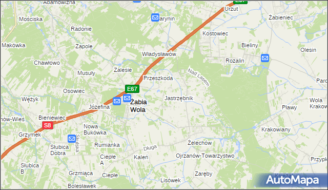 mapa Jastrzębnik gmina Żabia Wola, Jastrzębnik gmina Żabia Wola na mapie Targeo