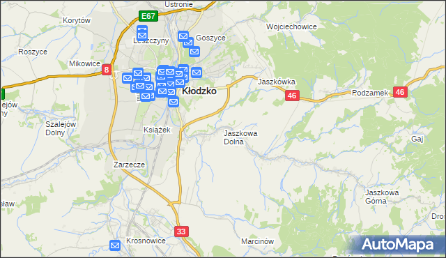 mapa Jaszkowa Dolna, Jaszkowa Dolna na mapie Targeo