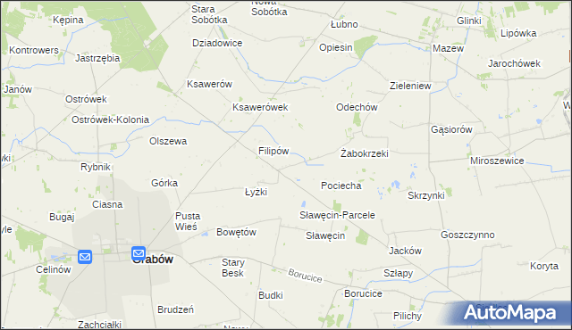 mapa Jaworów gmina Grabów, Jaworów gmina Grabów na mapie Targeo