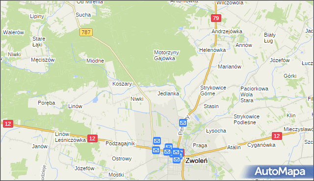 mapa Jedlanka gmina Zwoleń, Jedlanka gmina Zwoleń na mapie Targeo